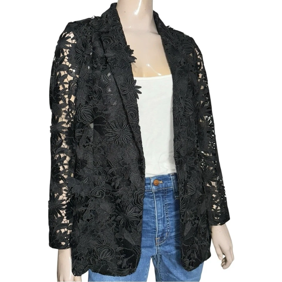 Chaqueta Blazer Ungaro Para Mujer Talla M Negra Kehlani Floral Ojales Frente a Presión Foto 4 de 4