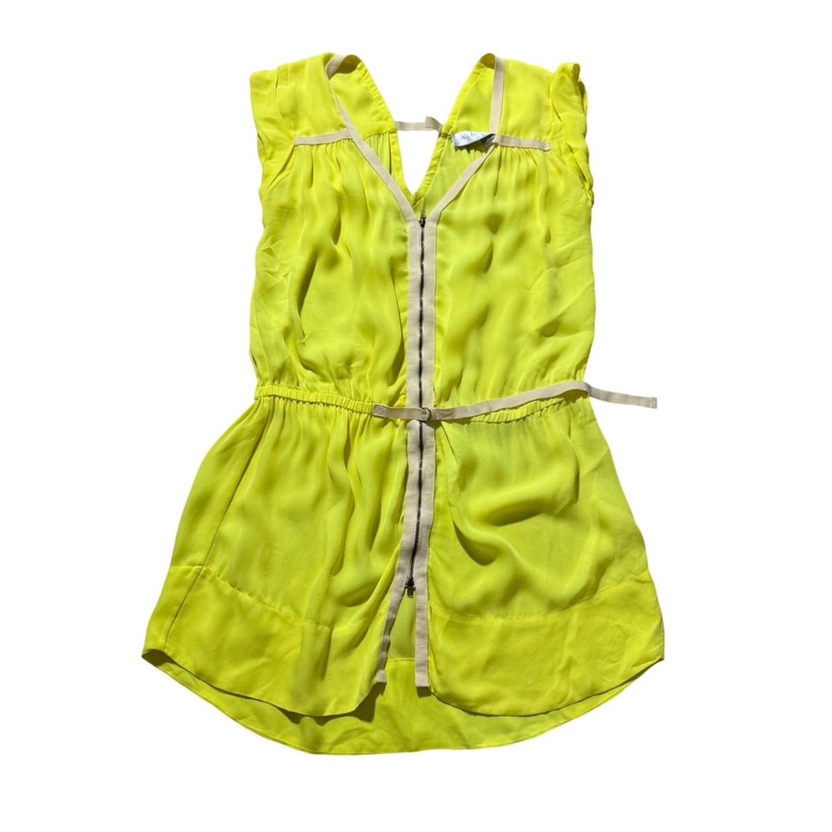 alc lime green dress ALC Lime Green Aries Satin Pleated Dress by ALC