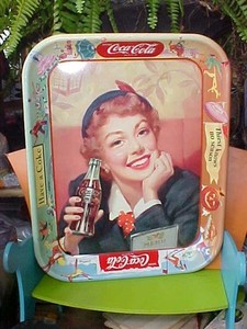 Vintage Orig COCA-COLA Girl TRAY THIRST KNOWS NO SEASON 1950's Coke Bottle