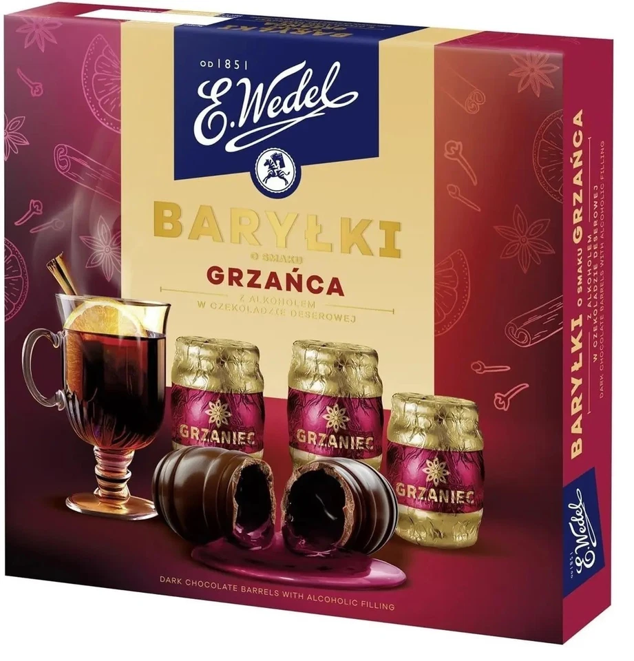 Caramelos rellenos de chocolate negro sabor vino caliente Happy Barrels 7,05 oz - 200 g Foto 2 de 3