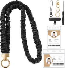 Scrunchie Lanyard for Id Badges, Retractable Teacher Lanyards Black Stretchy ...