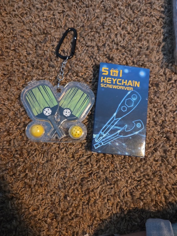 2 Keychains- Smallest Pickelball And 5 In One Keychain Screwdriver
