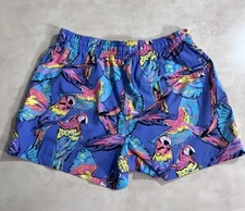 Chubbies Swim Trunks Mens S/M 3” Tropical Parrots Blue Linerless Shorts Beach