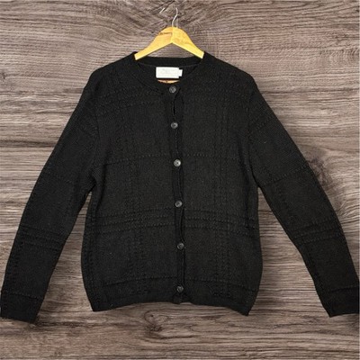 Peter Charles 100% Alpaca Cardigan Sweater Womens M Black Textured Knit USA