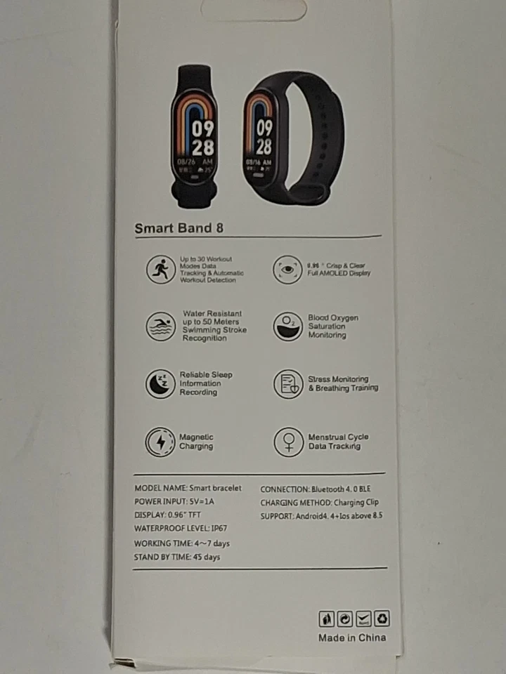 Xiaomi Mi Band 8 pulseira inteligente preta display monitor de frequência cardíaca fitness novo na caixa  - Imagem 2 de 3