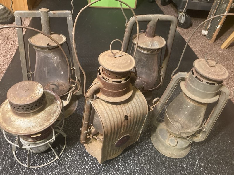 5 Lot Railroad Lantern Dressel Prisco Dietz Victor Junior (2) Red Lens Vintage
