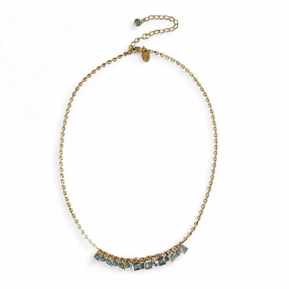 Collar Lia Sophia Bisel Abierto Facetado Azul Pálido Cristal Flecos Tono Dorado Foto 3 de 4