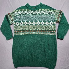 American Eagle Medium Sweater Dress Green Nordic Knit Crew Neck