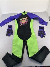 Vintage Proflex Wetsuit Full Suit High Voltage Neon Green Purple Mens w/ Gloves