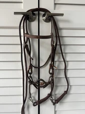Tory Leather Western Horse Bridle & Bit, Brown Iron Brass Mounted W/ Round Reins