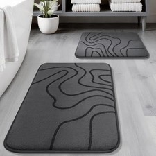YIHOUSE Memory Foam Bathroom Rugs Sets 2 Piece, 32"x20" 24"x17", Dark Grey Ult