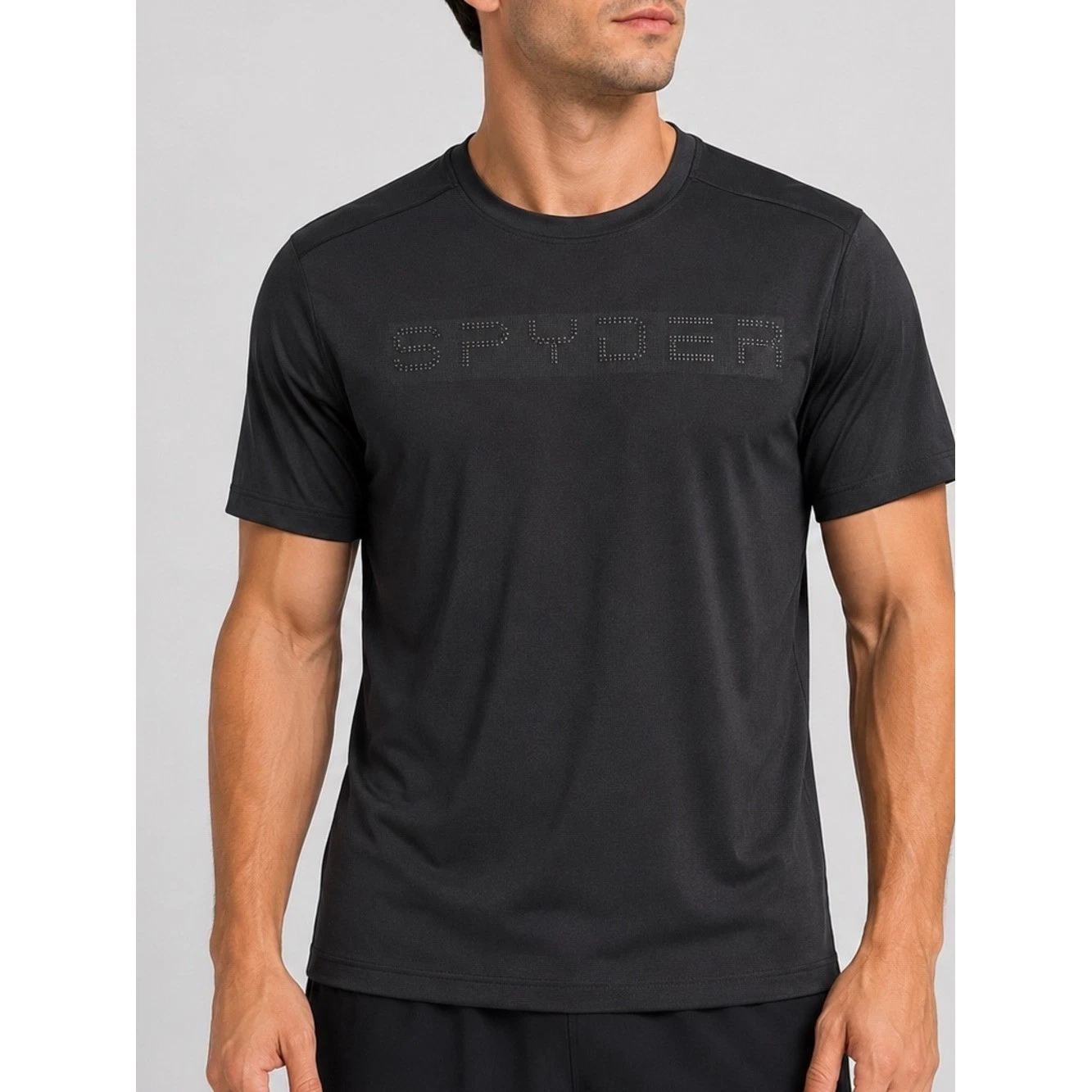 Spyder Active Men's Medium Black workout gym Athletic Shirt Short Sleeve