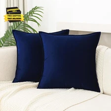 Velvet Navy Blue Throw Pillow Covers 18X18 Inches Pack of 2 Soft Decorative Squa