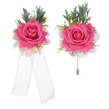 Rose Red Wrist Corsage and Boutonnieres Set, Artificial Flowers for Wedding