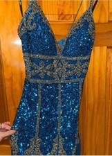 Sherri Hill Blue And Gold Formal Dress With Corset Size 6