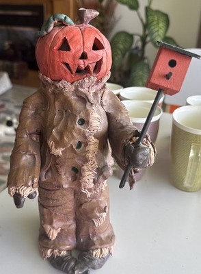Incense Or Tea light Pumpkin Scarecrow man Burner Handmade Signed By Artist 1999