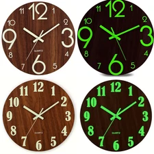 12" Quartz Luminous Wall Clock Glow in The Dark Night Light Battery Operated