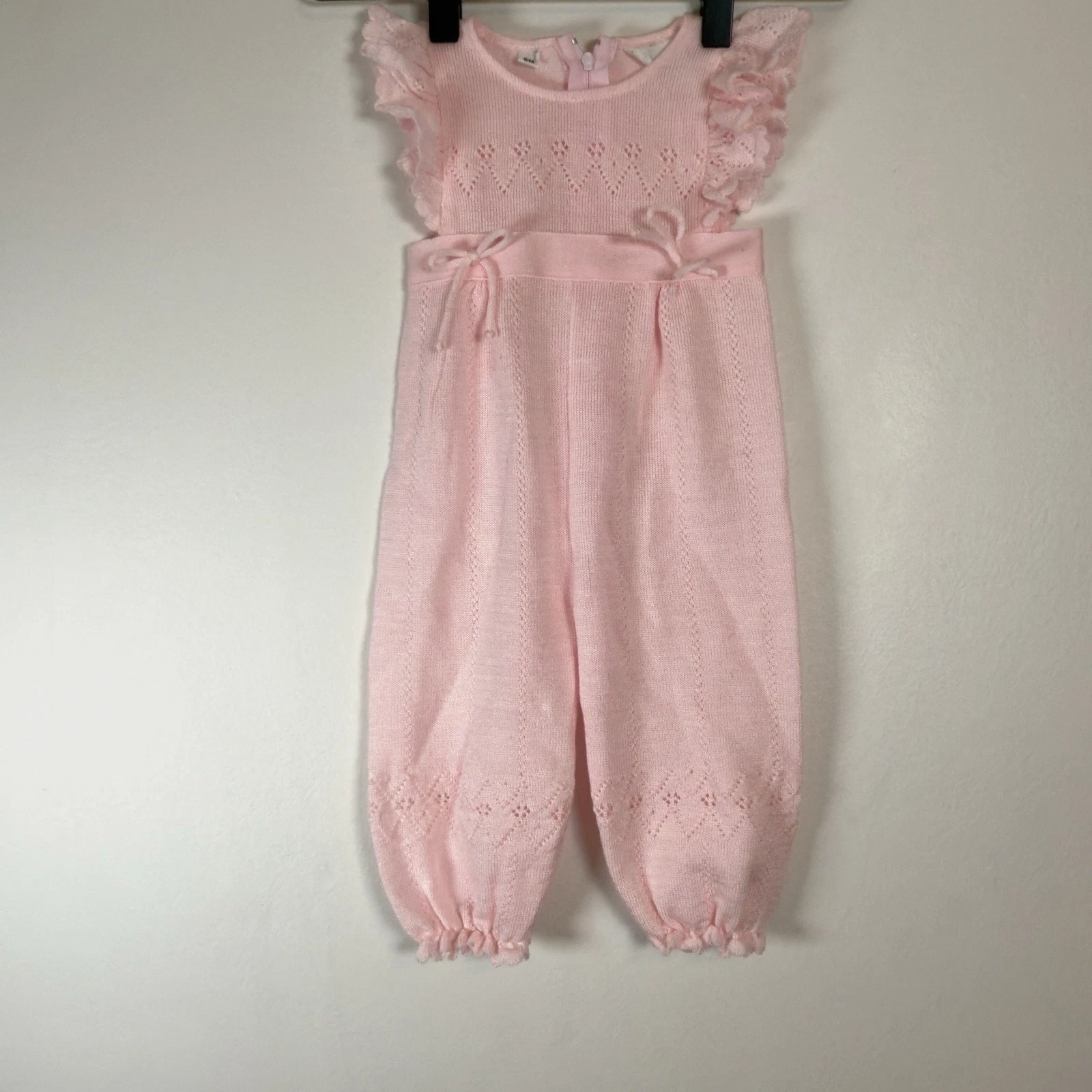 Baby Girl Clothes Friemanit 6 Month Pink Acrylic Knit Outfit Vintage Ruffles Bow