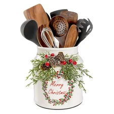 Christmas Utensil Holder, Cute Christmas Wreath Utensils Holder for Christmas...