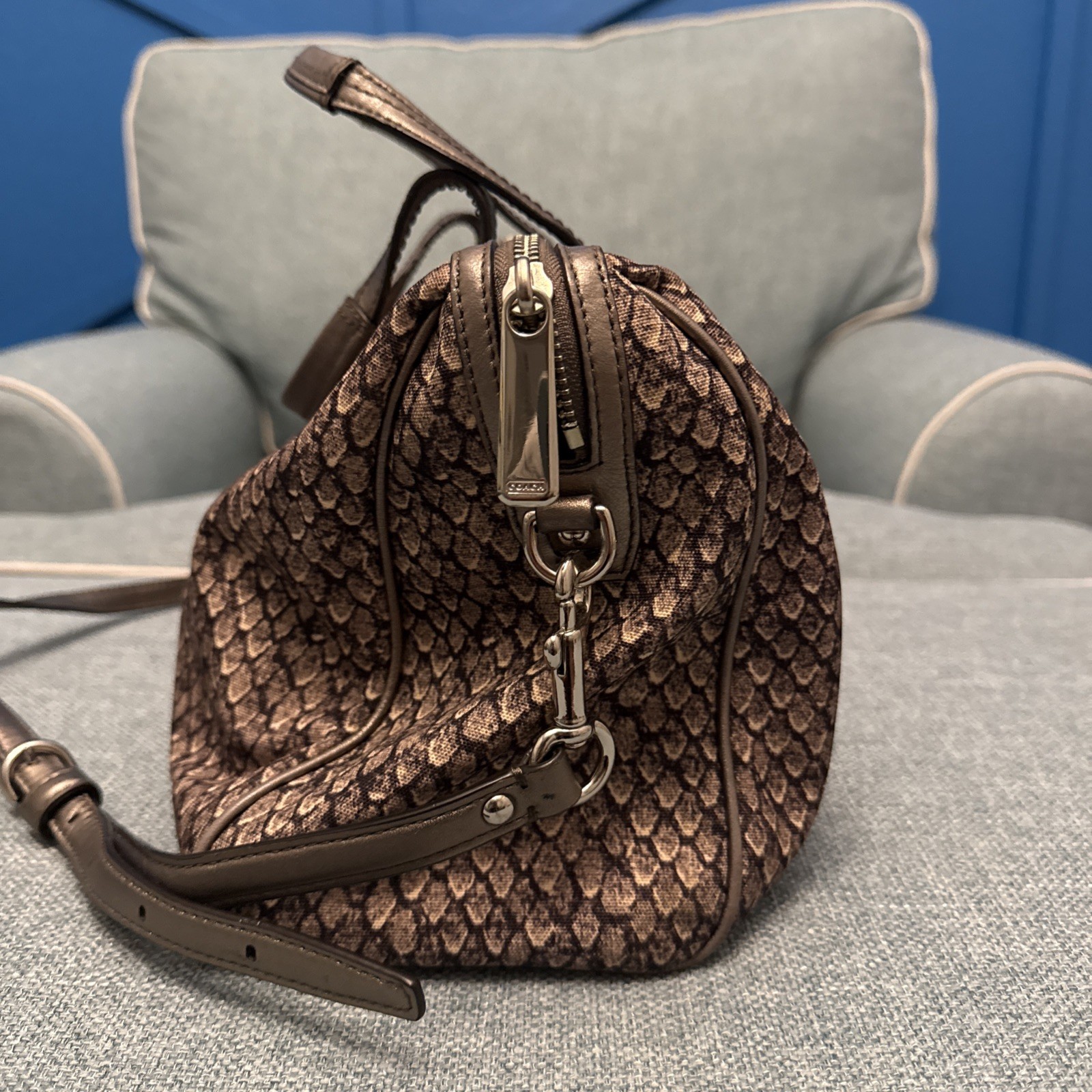 COACH Taylor PYTHON Satchel Shoulder Handbag Gunm… - image 3