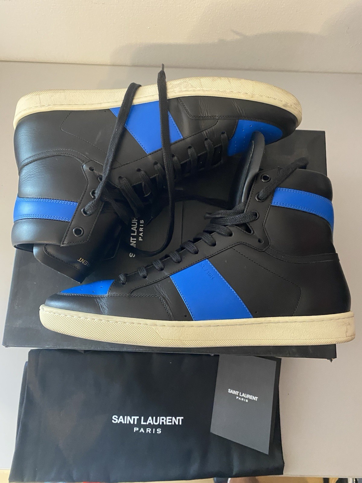 Saint Laurent sneaker SL 01H sneaker alte in pelle blu nero EU 44 US 10