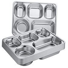 Pack 304 Stainless Steel Divided Plates Rectangular Portion 8 5 Compartment