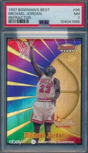 MICHAEL JORDAN 1997-98 BOWMAN'S BEST OERFORMANCE REFRACTOR PSA 7 NRMT CARD #96!