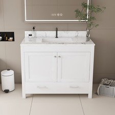 Modern Bathroom Vanity with Ceramic Sink, Wood Storage Cabinet Doors Drawer