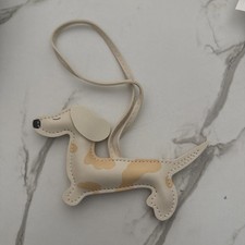 Dachshund Dog Faux Leather, Purse Charm, Keychain, Charm, Cream And Light Yellow