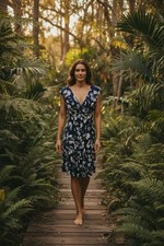 Women's Lauren Ralph Lauren Blue Tropical Print Sleeveless Knee Length Dress 8