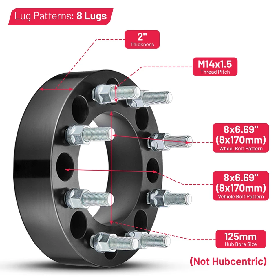 4PCS 2 inch 8x170 Wheel Spacers 14x1.5 For Ford F-250 F-350 Super Duty Excursion - Image 2 of 4