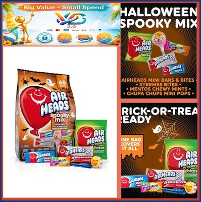 Halloween Candy Mix 65 Count Bag Chewy Taffy Chupa Chups Mentos Fruity Treats