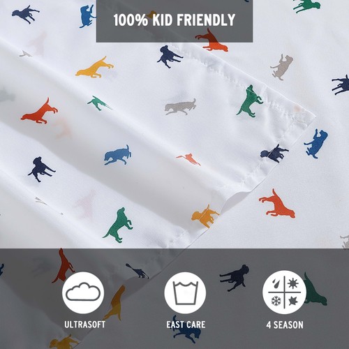 Eddie Bauer Microfiber Sheet Sets (Buddy The Dog-White Blue Orange) - 第 2/8 張圖片