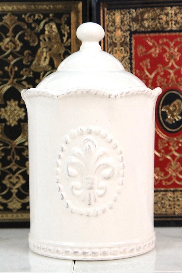 FLEUR DE LIS KITCHEN CANISTER - NEW WITH STICKER