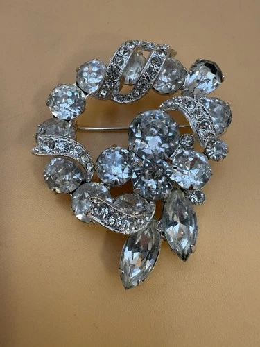 Vintage Eisenberg Ice Rhinestone Brooch Signed  Sparkling Silver Tone Pin
