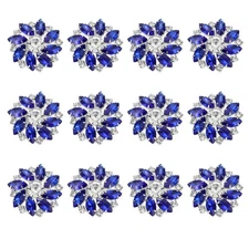 12Pcs Flower Rhinestone Buttons, 1" Bright Blue Crystal Shank Buttons