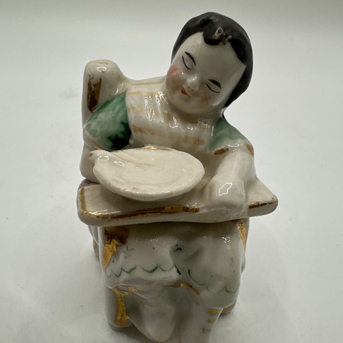 Antigua caja de baratijas carenado de porcelana victoriana de Alemania - niño dormido en la comida - Imagen 12 de 20