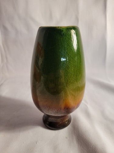 Drip Bud Vase Glaze Pottery Ceramic Art Vintage Brown Red Green Glitter MCM - Picture 8 of 11