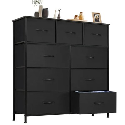9 Storage Drawer Dresser for Bedroom Wood Dresser with Fabric Storage Tower