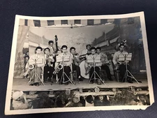 Vintage Photo, Large Band on Stage w/ Children Playing Underneath & Behind, B&W
