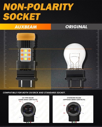 Pair AUXBEAM 3157 Canbus LED Backup Reverse Light Bulbs White Amber Dual Color - Foto 7 di 12