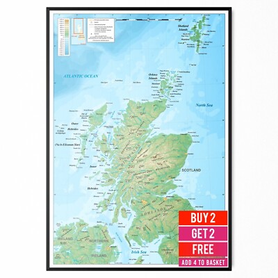 SCHOTTLAND LANDKARTE POSTER Pädagogische Schulkarte Poster Laminiertes Poster A5 A4 A3
