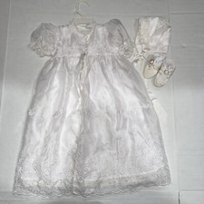 Vintage Phyllis Baby Wear 3-6 mo White Christening Baptism Dress Set Embroidered