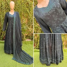 Pakistani Dark Green Fancy Chiffon gown Dress with embroidery, Squins work,L