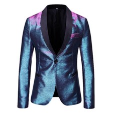 Men Shiny Suit Blazer Fancy Dress Jacket Coat Tops Showman Party Cocktail Coat