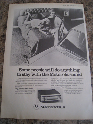 MOTOROLA IN-CAR STEREO 8-TRACK STEREO TAPE PLAYER 1969 ADVERT A4 SIZE file 16