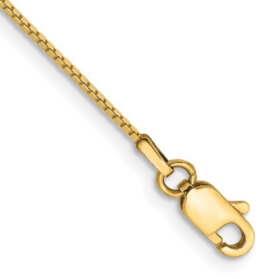 Echt 14kt Gelbgold 8 Zoll 0,9 mm Box mit Karabinerverschluss Kette Armband; 8 Zoll