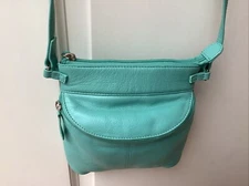 ILI New York Genuine Leather, Aqua Blue Crossbody Purse, NEW Orig. $99