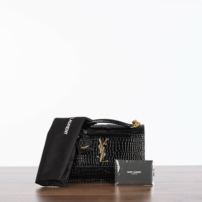 SAINT LAURENT 3050$ YSL Medium Sunset Bag - Black Croc Embossed