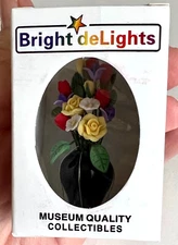 NIB Bright deLights Dollhouse Miniature Mixed Floral Bouquet Roses in Black Vase